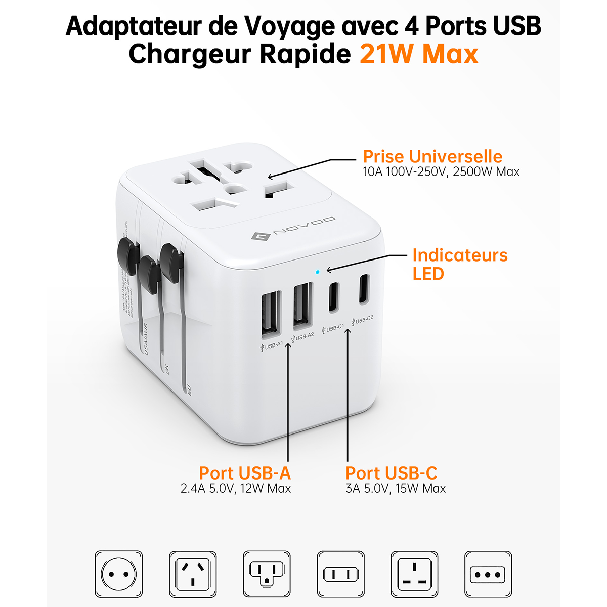 ✈️ NOVOO : L'Adaptateur Universel Indispensable pour vos Voyages !