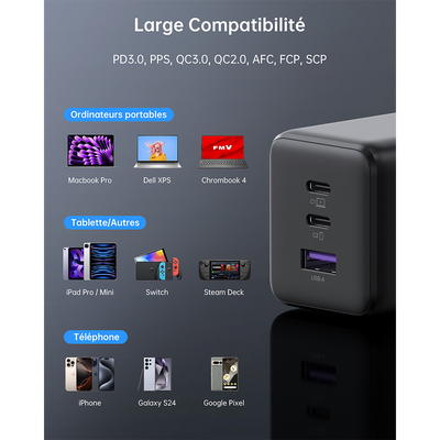 NOVOO Chargeur pour Macbook Pro/Air, 100W Chargeur USB C Rapide pour MacBook Pro 16/15/ 14/13, MacBook Air 2020/2019/ 2018, iPad Pro Multiport Chargeur + 1 Câbles