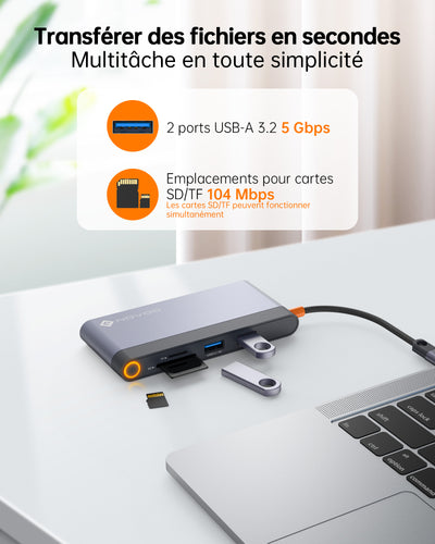 NOVOO 8-en-1 Docking Station USB C Hub, vers Dual HDMI 4K, Ethernet RJ45, USB 3.2, PD 100W, SD/TF Multiport Dock pour Macbook, Surface, HP, Dell, Lenovo