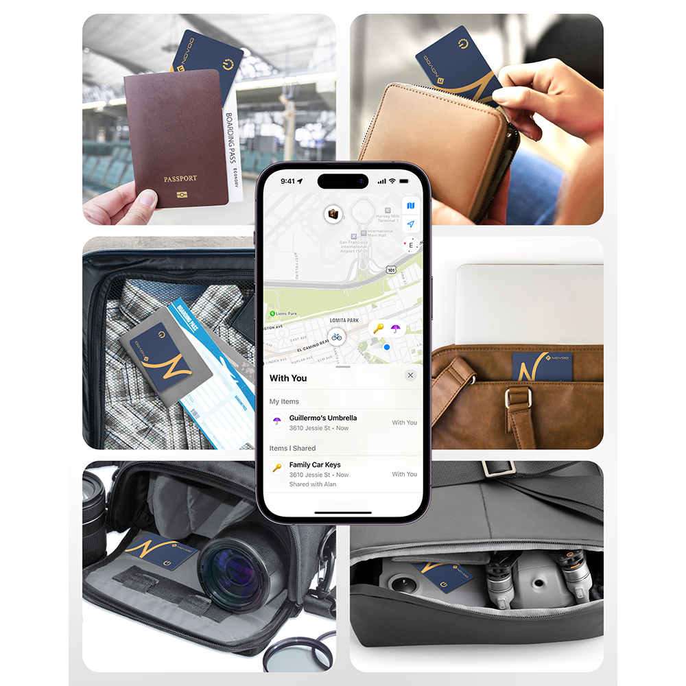 NOVOO Smart Air Tag Traceur Carte Bluetooth Localisateurs d’Objets Ultra-Fin Wallet Tracker Compatible avec Apple Localiser (iOS Uniquement) pour Portefeuille Clés Bagages Valise