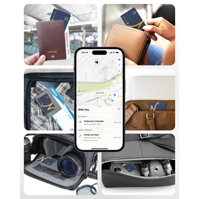 NOVOO Smart Air Tag Traceur Carte Bluetooth Localisateurs d’Objets Ultra-Fin Wallet Tracker Compatible avec Apple Localiser (iOS Uniquement) pour Portefeuille Clés Bagages Valise