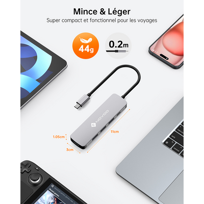 NOVOO R5PD Adaptateur USB C, 5-en-1 Hub USB C vers HDMI 4K@60Hz, 3 X USB 3.0, PD 100W USBC Hub pour Macbook Air Macbook Pro Surface Galaxy Lenovo Chromebook
