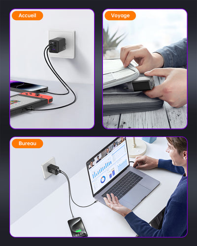 NOVOO Chargeur USB C Rapide 67W 3 Ports avec GaN Tech, Chargeur Rapide Compatible avec iPhone 15 Plus Pro Max 14 13 Pro 12 Galaxy S23 Ultra Plus S22 MacBook Pro Air M1 M2 iPad Pro