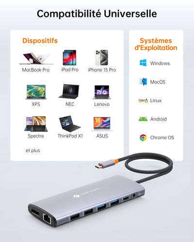 NOVOO 14-en-1 Docking Station Double Moniteur, Hub USB C vers Dual HDMI, Displayport, Ethernet RJ45, 100W PD, USB 3.0/2.0, SD/TF et Audio, Station d'accueil USB C pour MacBook HP Dell