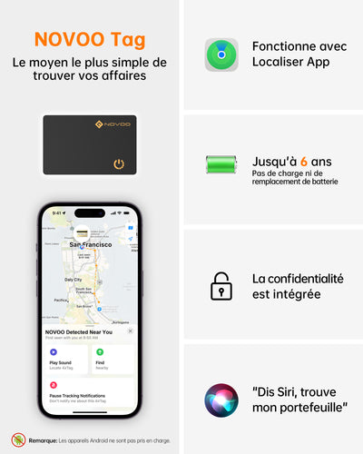 NOVOO Air Smart Tag Card Tracker Carte de suivi IP68 étanche Fonctionne avec Apple Find My (iOS uniquement), Bluetooth Item Finder Trieur d'objets