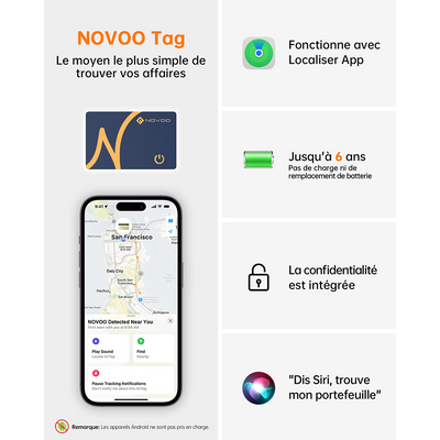 NOVOO Smart Air Tag Traceur Carte Bluetooth Localisateurs d’Objets Ultra-Fin Wallet Tracker Compatible avec Apple Localiser (iOS Uniquement) pour Portefeuille Clés Bagages Valise