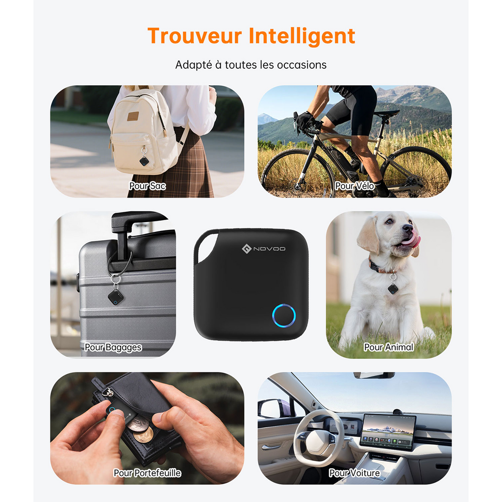 NOVOO Smart Tag - Localisateur de Clé 4-Pack Compatible avec Apple Find My | Alternative au Apple AirTag