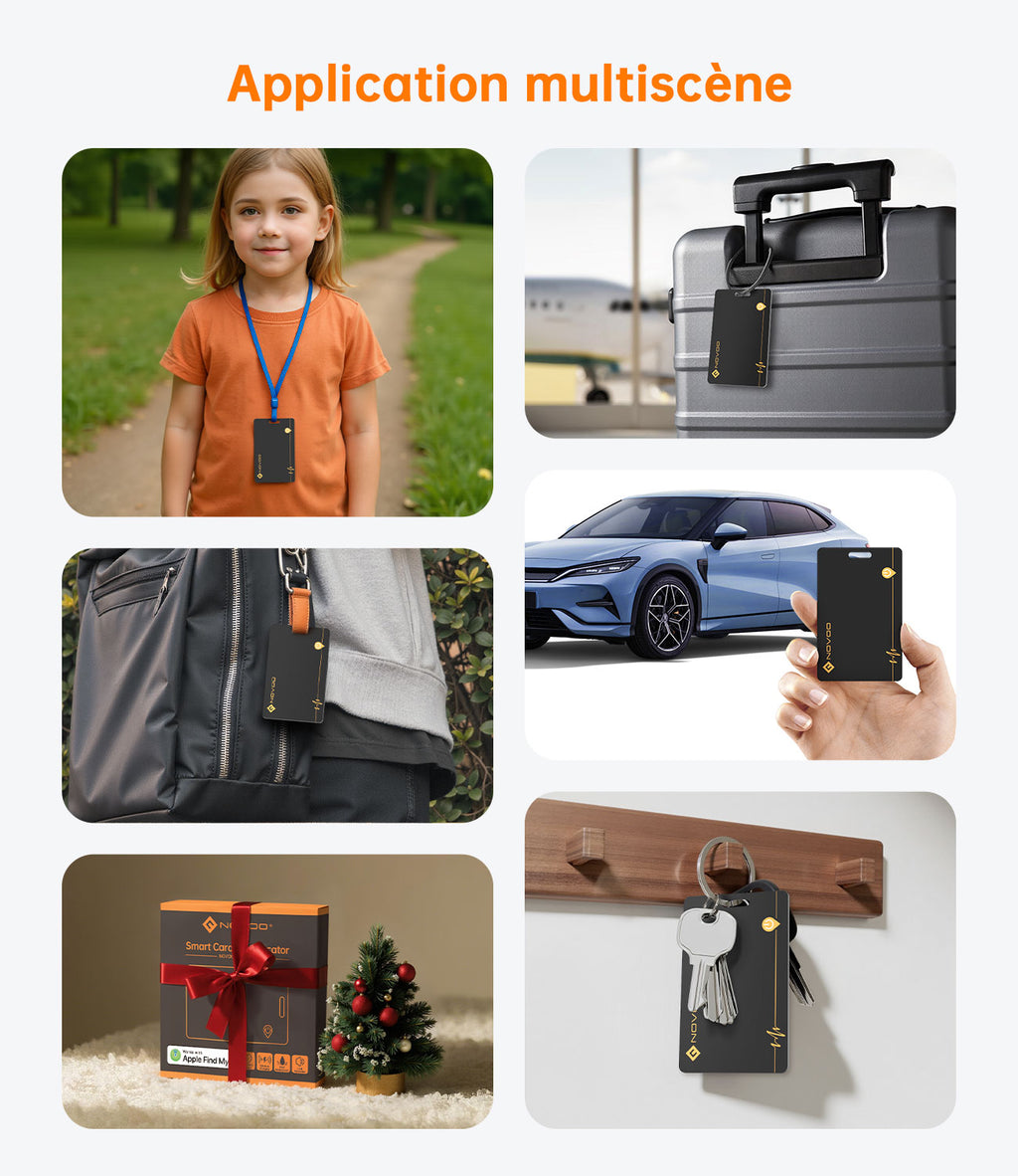 Carte Air Tag NOVOO — Traceur Bluetooth Rechargeable Sans Fil, Étanche IP68 pour Portefeuille & Bagages