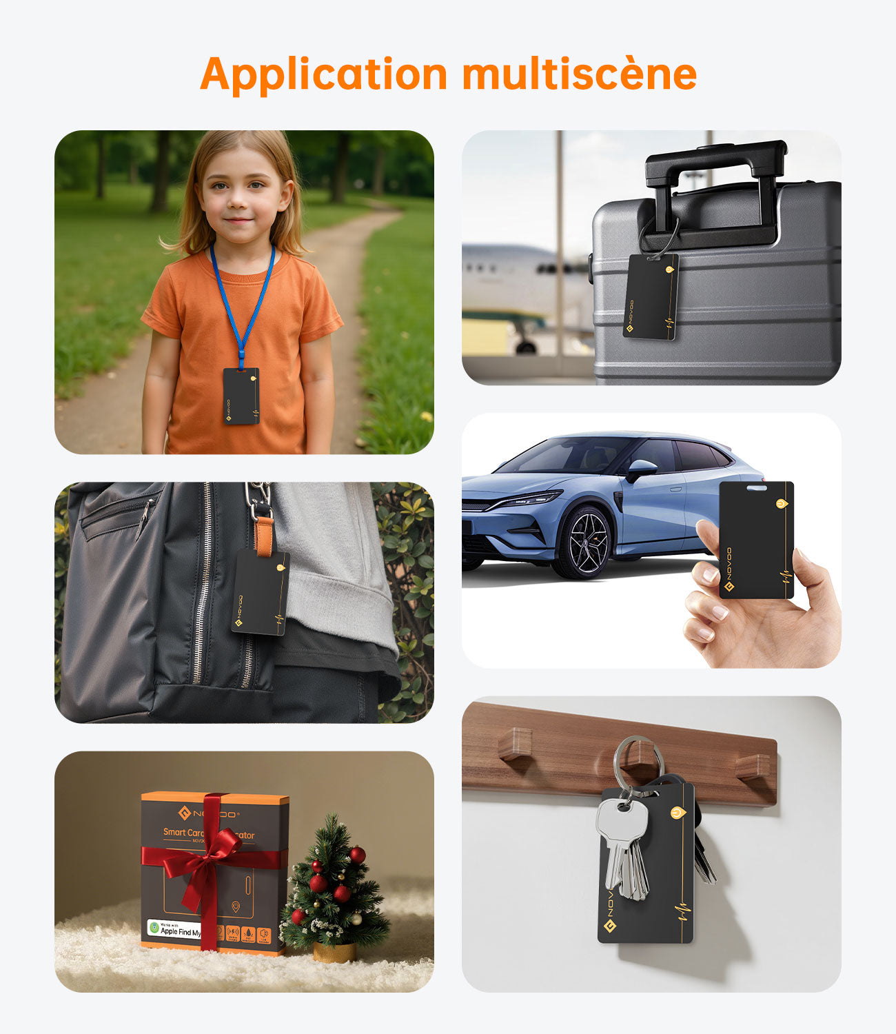 Carte Air Tag NOVOO — Traceur Bluetooth Rechargeable Sans Fil, Étanche IP68 pour Portefeuille & Bagages