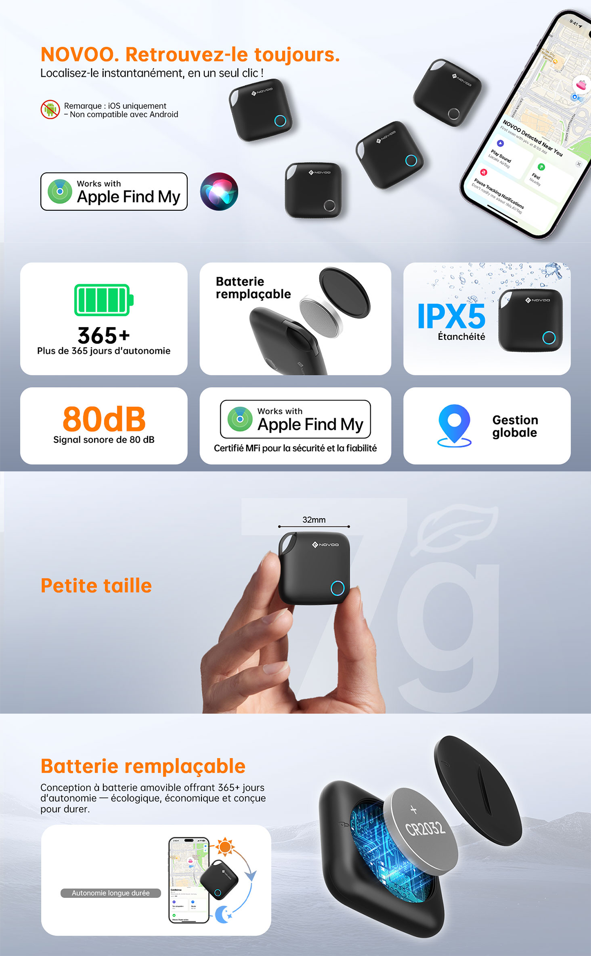 NOVOO Smart Tag - Localisateur de Clé 4-Pack Compatible avec Apple Find My | Alternative au Apple AirTag