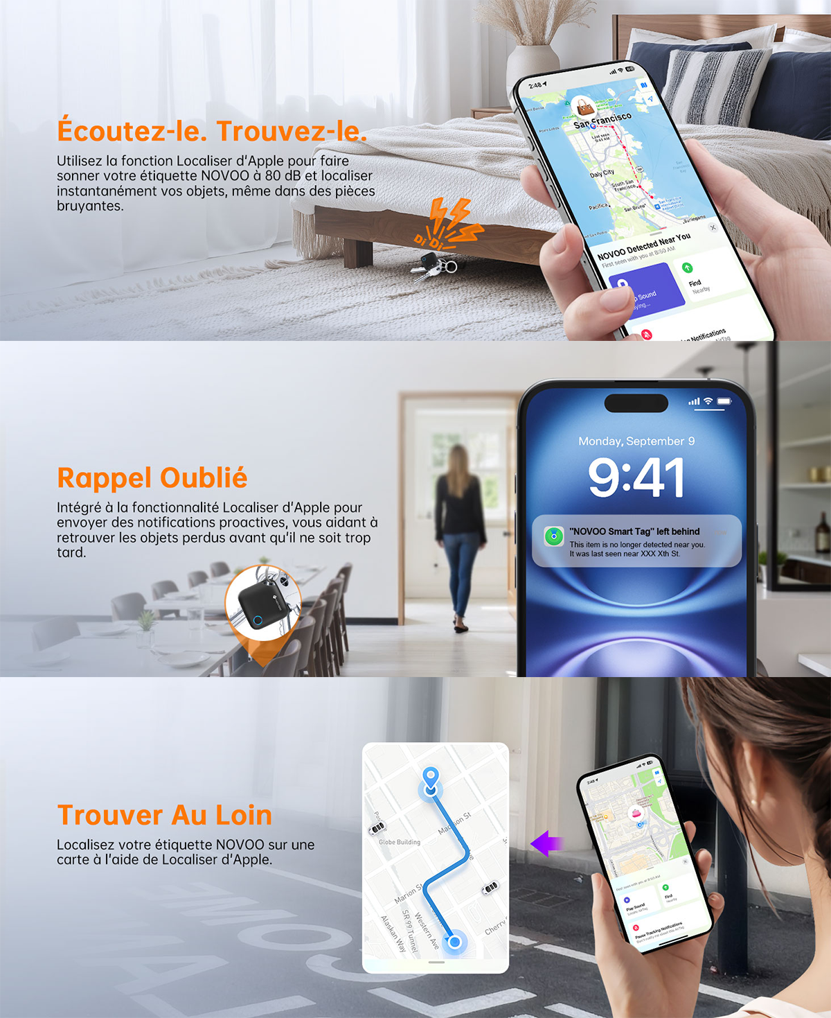 NOVOO Smart Tag - Localisateur de Clé 4-Pack Compatible avec Apple Find My | Alternative au Apple AirTag