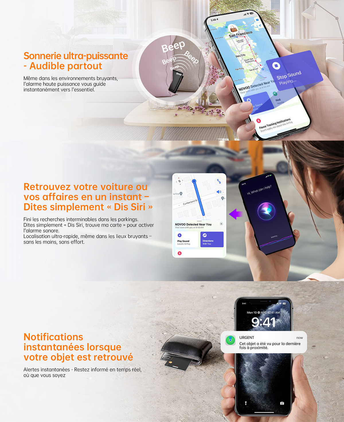 Carte Air Tag NOVOO — Traceur Bluetooth Rechargeable Sans Fil, Étanche IP68 pour Portefeuille & Bagages