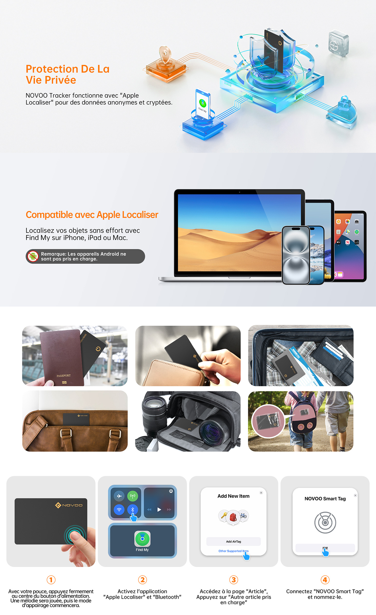 NOVOO Air Smart Tag Card Tracker Carte de suivi IP68 étanche Fonctionne avec Apple Find My (iOS uniquement), Bluetooth Item Finder Trieur d'objets