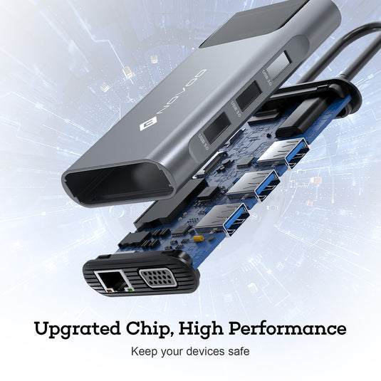 NOVOO 9 in 1 Hub USB C Mulitport Adaptateur USB C vers Dual Affichage(HDMI 4K&VGA),3xUSB 3.0,1Gbps Ethernet,Type-C 100W PD