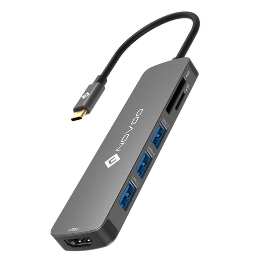 NOVOO Hub USB C HDMI, 6 in 1 Adaptateur USB C vers HDMI 4K, 3 x USB 3.0, Lecteur de Carte SD & Micro SD, Hub USB-C Dock
