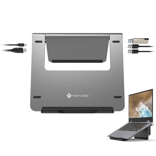 NOVOO Support Ordinateur Portable avec 5 in 1 Hub USB C, Adaptateur USB C vers USB 3.0 x 3, 4K HDMI, 100W Type-C Port