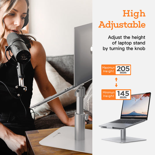 Novoo Support pour ordinateur portable rotatif à 360 °, inclinable et réglable en hauteur en aluminium ergonomique