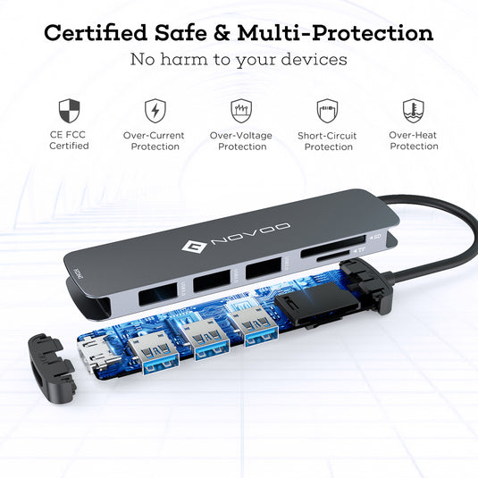 NOVOO Hub USB C HDMI, 6 in 1 Adaptateur USB C vers HDMI 4K, 3 x USB 3.0, Lecteur de Carte SD & Micro SD, Hub USB-C Dock