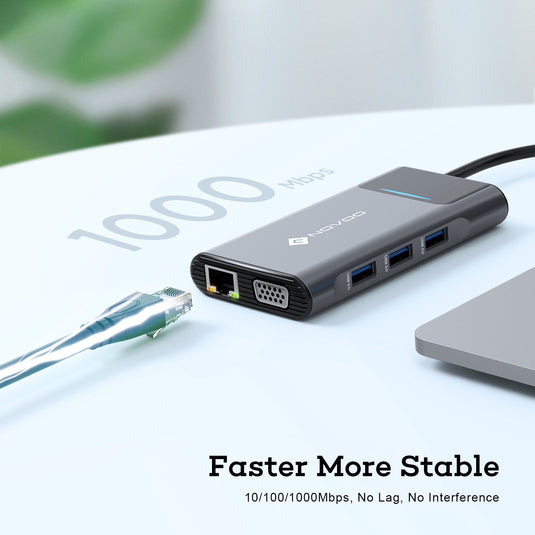 NOVOO 9 in 1 Hub USB C Mulitport Adaptateur USB C vers Dual Affichage(HDMI 4K&VGA),3xUSB 3.0,1Gbps Ethernet,Type-C 100W PD