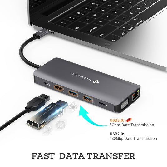STATION D'ACCUEIL 12 EN 1 TRIPLE AFFICHAGE STATION D'ACCUEIL USB-C - NOVOO